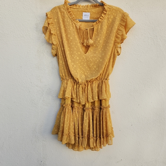 MISA Los Angeles Lilian Saffron Ruffle Clip Dot Mini Dress - Picture 3 of 12